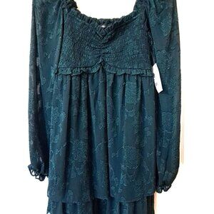 Midnight Doll Women's M Green Baby Doll Coquette Long Sleeve Dress Fairycore